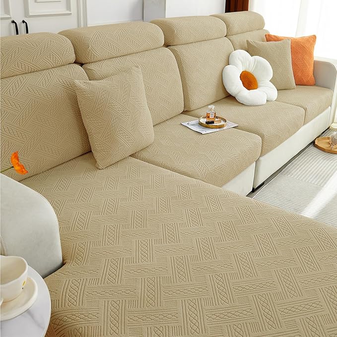hyha Individual Couch Cushion Covers, Stretch Magic Sofa Seat Cushion Covers Washable, Dog Couch Sofa Slipcover for Pets, Kid with Elastic Bottom(Medium, Taupe)