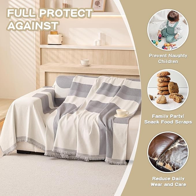 MEETSKY Couch Cover for Pets Sofa Covers Washable, Simple Modern Geometric Jacquard Sofa Slipcover for 3 Cushion Couch Covers for Dogs, Use Thick Soft Fabric Couch Protector, 91" x 134", Grey Geometry