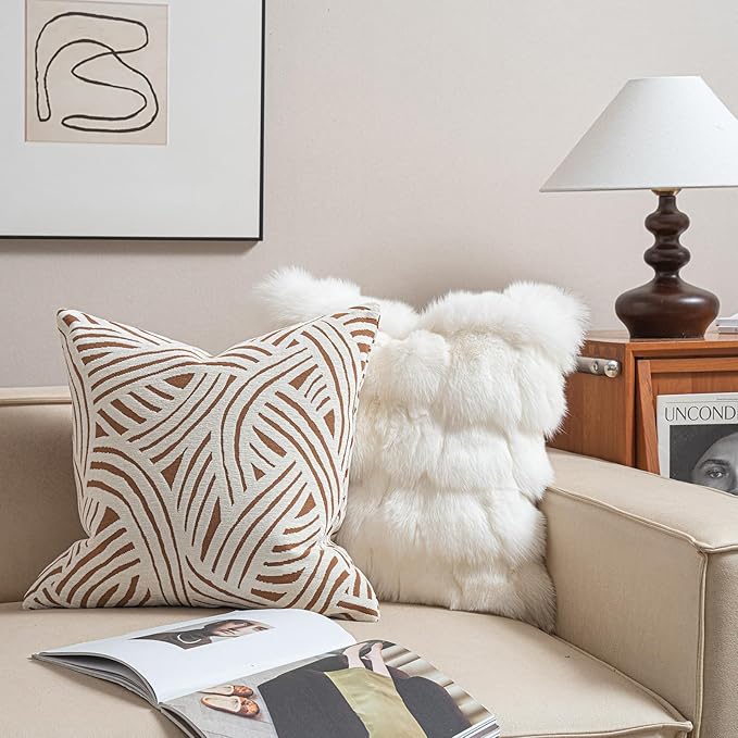 2025 New 20x20'' inches Throw Pillow Cushion Covers - Paradise Orange Color Chenille Jacquard Embroidery Luxury Modern Style Couch Sofa Bed Pillow Cover for Living Room Bedroom