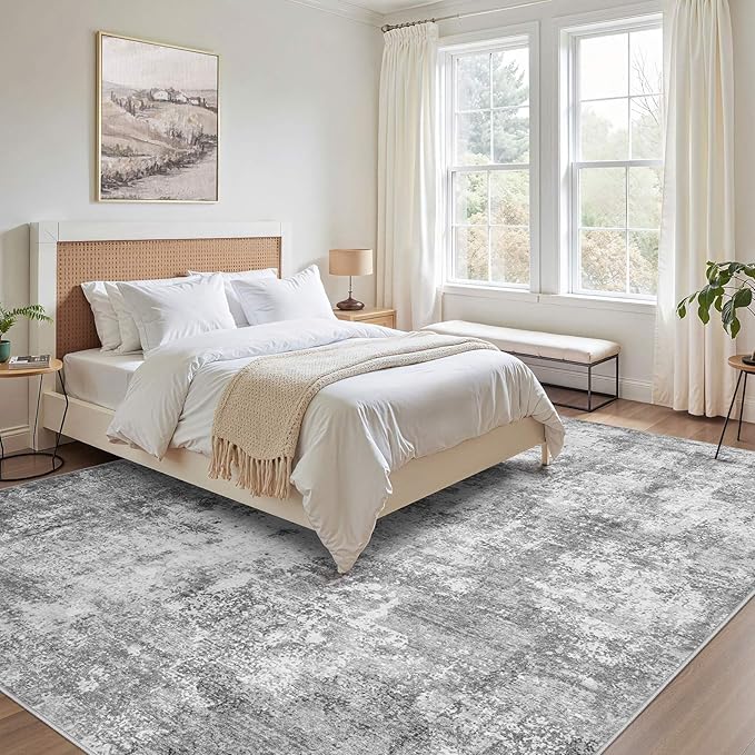 Washable 6X9 Area Rug: Modern Abstract Soft Non-Slip Indoor Rugs Home Decor - Low Pile Stain Resistant Carpet for Living Room Bedroom Dining Room Playroom Office(Grey,6'X9')