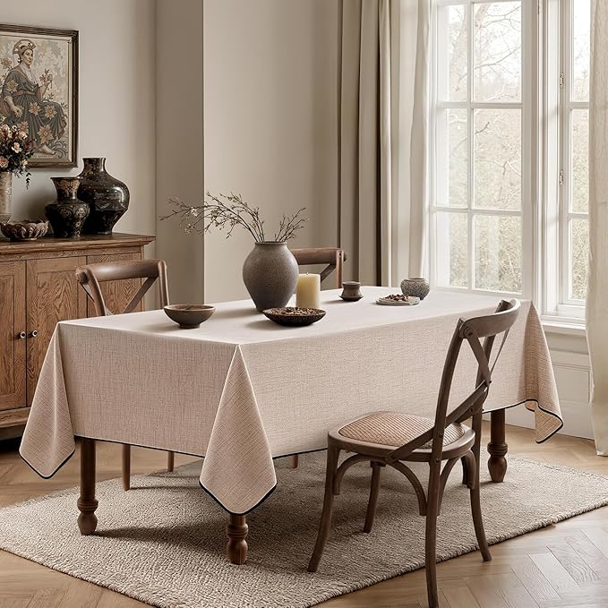 MIULEE Natural-Black Linen Polyester Tablecloth 60x104 Inch Rectangle Table Cloth Waterproof,Stain Resistant & Wrinkle Resistant for Dining Party Wedding
