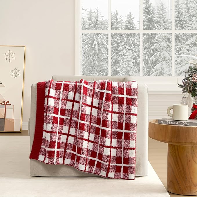 Snuggle Sac Red Buffalo Plaid Bedding Blanket Twin Size, Super Soft Cozy Warm Christmas Blankets, Reversible Plaid Fluffy Throws for Bed, Red Plaid, 60x80 Inches