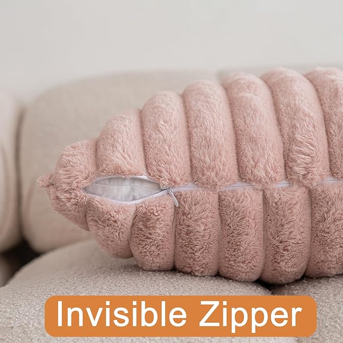 Double-Sided Faux Fur Plush Throw Pillow Covers 16x16 Set of 2 Fuzzy Striped Soft Cozy Pillowcase Luxury Decorative Pillows Square Shaggy Cushion Covers for Couch Sofa Bed,Pink