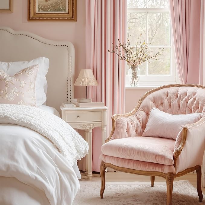 StangH Dusty Pink Velvet Curtains 52x108 Inches - Luxury Room Darkening Thermal Insulated Window Drapes for Bedroom, Living Room & Home Theater, Super Soft with Rod Pocket & Back Tab, 2 Panels