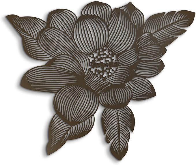 NEODECO 3D Flower Metal Wall Art, Floral Line Art, Minimalist home decor (Bronze, Small)