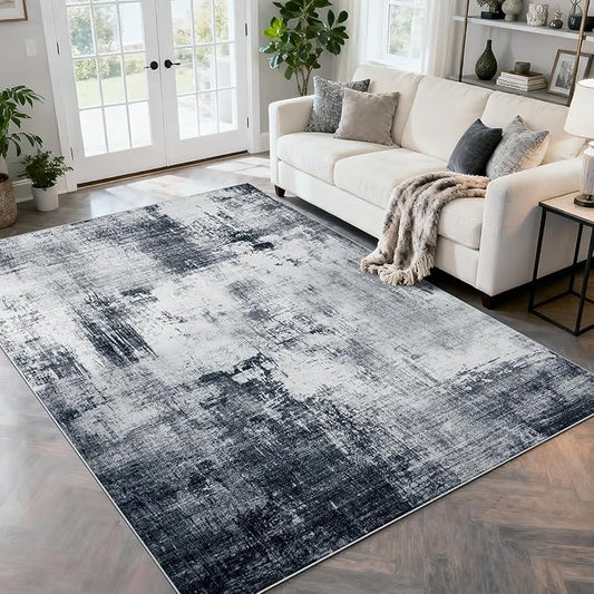 Area Rug 5x7 Living Room Rugs, Modern Abstract Washable Rug，Non-Slip Stain Resistant Carpet for Entryway Bedroom Dining Room Farmhouse Nursery Home Office-Abstract Blue Gray