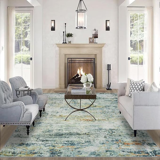 8x10 Area Rugs for Living Room: Large Machine Washable Area Rug with Non Slip Backing Non Shedding Abstract Stain Resistant Carpet for Bedroom Dining Room Nursery Home Office - Sage Green/Multi