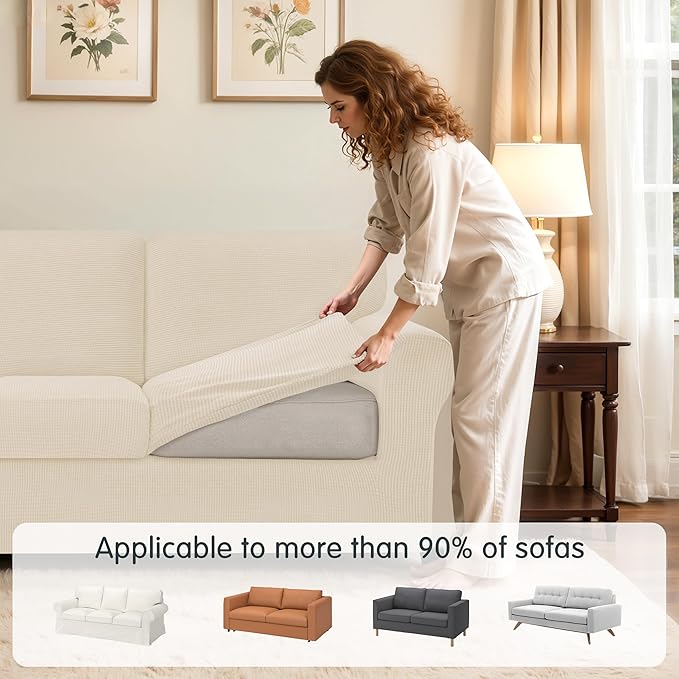 SUBRTEX 5 Pieces Stretch Sofa Slipcover Sets Couch Cover Sets Backrest Cushion Covers Furniture Protector Collection Set for Oversize Sofa Loveseat Chair Slip Covers(Medium, Ivory)