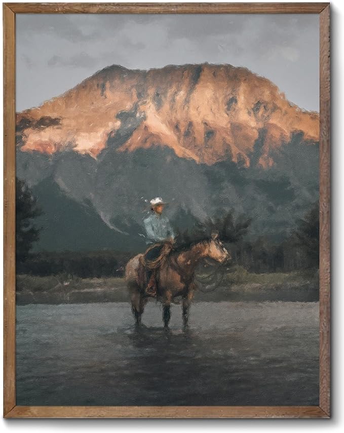 XOCUUI Cowboy Canvas Wall Art Vintage Print Oil Paintings 8x10 Inch, Western Cowboy Mid Century American West Country for Home Office Living Room Bathroom Bedroom Wall Decor Unframed