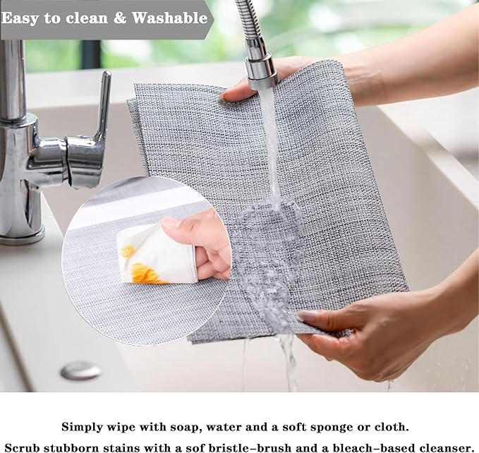 Grey Placemats Set of 2 - Heat Resistant Non-Slip Place mats for Dining Table, Washable Durable PVC Vinyl Woven Table Mats (Grey, 2)