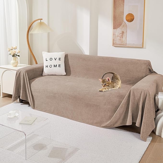MEETSKY Couch Cover for 2 Cushion Sofa, Washable Cat Scratch Proof Sofa Covers Love Seat L Shape Soft Sectional Sofa Slipcover Furniture Protector for Dogs Pets Kids, 71" x 118", Khaki