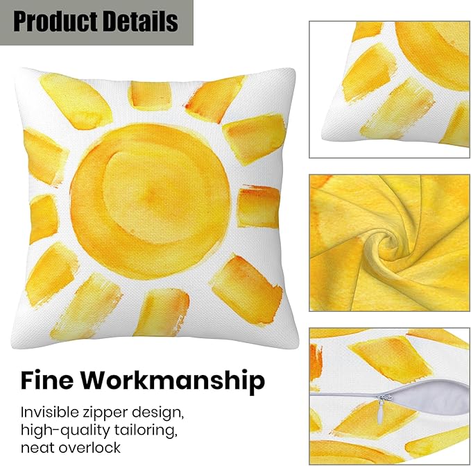 Boho Pillow Covers 18X18, Golden Sun Boho Decorative Throw Pillow Covers, Abstract Sunshine Sunrise Sunset Pillow Cover Pillowcase Cushion Case for Home Sofa Couch Indoor Outdoor Set of 2