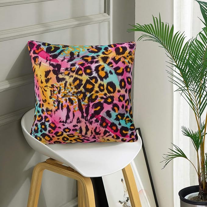 Throw Pillow Covers Leopard Pillow Covers 18x18 Inch Set of 2 Leopard Pattern Throw Pillows Decorative Pillow Cases Cushion Covers for Bedroom Livingroom Sofa Farm House