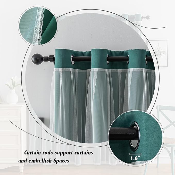 Anytime Home Curtains Blackout and Sheer Layered Solid Window Curtain Panel Pair with Grommet Top, 52Wx72L,Dark Green