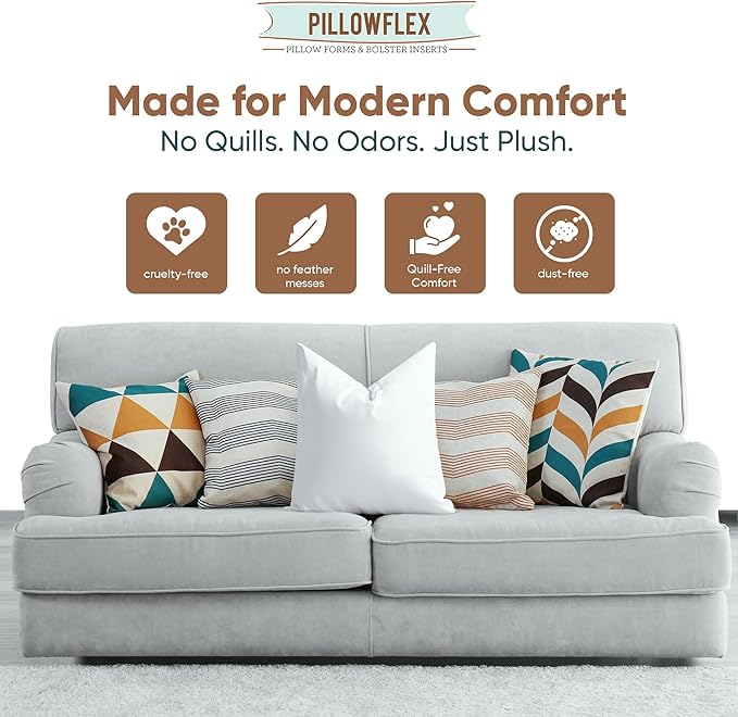 Pillowflex Synthetic Down Pillow Insert - 18x18 Down Alternative, Ultra Soft Throw Pillow, Couch Sham, Bed Sleeping Accent Pillow - 1 Decorative Accent Form