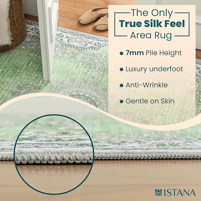Istana 8x10 Area Rug - Green 8x10 Rugs for Living Room - Foldable Rugs for Bedroom - Stain Resistant Washable Rug - Eco-Friendly Area Rugs - Easy to Clean Living Room Rug