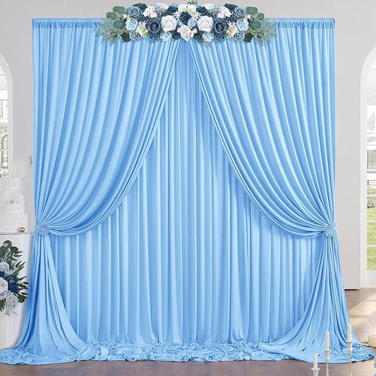 40ftx10ft Wrinkle Free Baby Blue Backdrop Curtains for Parties, 8 Panels Thick Polyester Backdrop Drapse for Weddings Birthday Photography Background Curtains