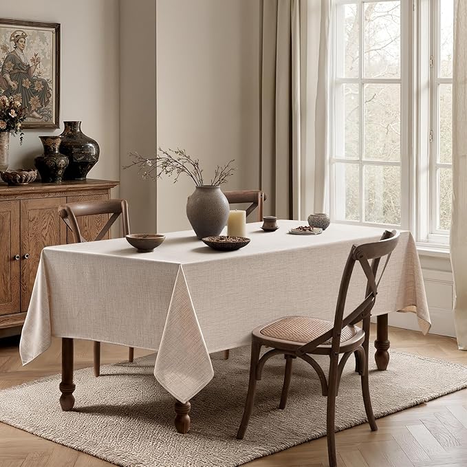 MIULEE Natural Linen Polyester Tablecloth 60x84 Inch Rectangle Table Cloth Waterproof,Stain Resistant & Wrinkle Resistant for Dining Party Wedding