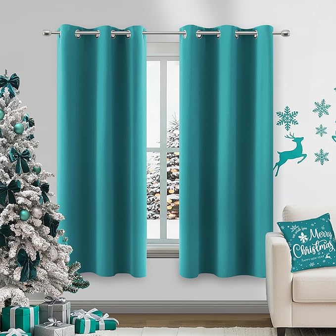 KOUFALL Teal Half Curtains for Window Kitchen Coastal Beach Themed Short Blackout Small Curtains for Bathroom 34 x 45 Inch Length 2 Pieces