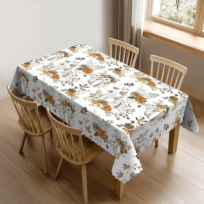 Fall Tablecloth for Dining Tables,Pumpkin Maple Leaves Rectangle Tablecloths Reusable Tabletop Decoration Holiday Thanksgiving Autumn Harvest Table Cover for Kitchen,Party,Picnic,54x72Inch
