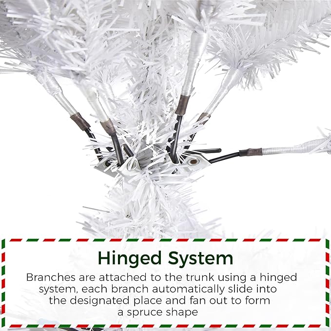 Yaheetech 4.5ft Pre-lit Spruce Artificial Hinged Christmas Pine Tree Prelighted Holiday Xmas Tree for Home Party Decoration with 150 Warm White Lights and 324 Branch Tips, White