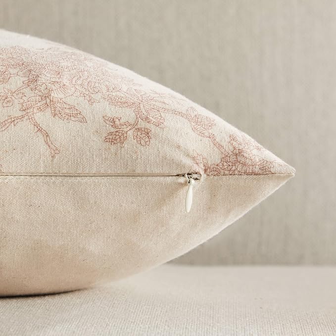 100% Cotton French Pastoral Throw Pillow Covers Set of 2, 20x20 Inch Taupe Farmhouse Decorative Cushion Covers for Sofa Bed Living Room Home Decor ﻿