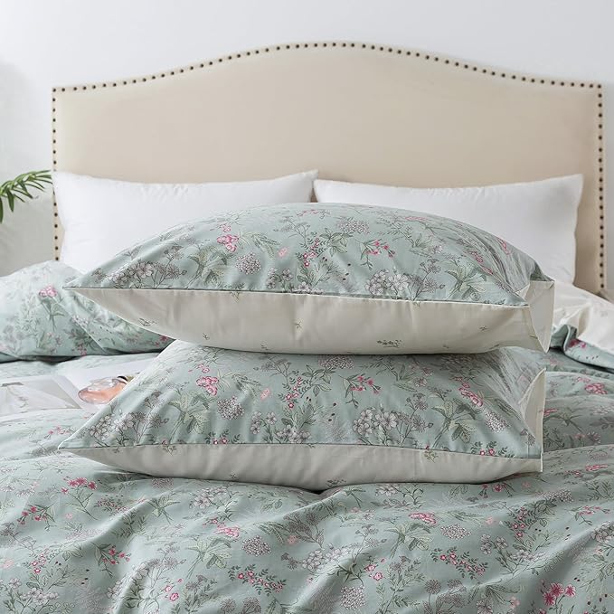 HoneiLife Cotton Duvet Cover Queen - Floral Comforter Cover 3-PC, Flower Floral Bedlinen for Set Queen Beds, Wildflower Comforter Cover Sets for All Season Use