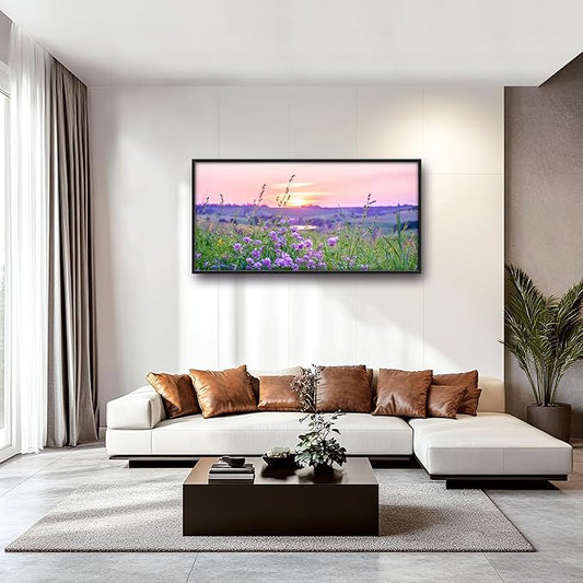 Nature Scenery Large Wall Art Sunset Framed Wall Decor for Living Room Countryside Wildflowers Pictures Oversized Canvas Print Painting Modern Extra Large Framed Artwork for Bedroom Office 60"x30"