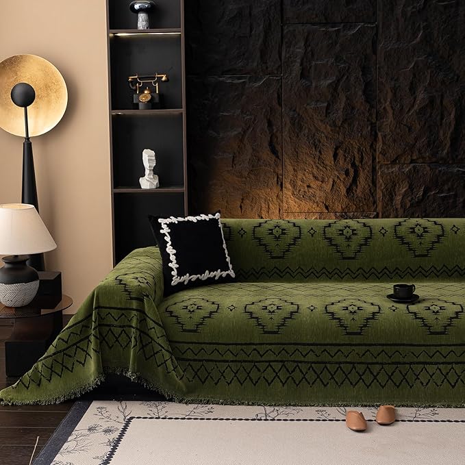 VClife Bohemian Green Couch Cover for Dog, Non Slip Sectional Sofa Covers Furniture Protector Washable Tribal Pattern Couch Covers for 2 Cushion Couch Sofa, Soft Pet Sofa Slip Cover, Green, 71"X118"