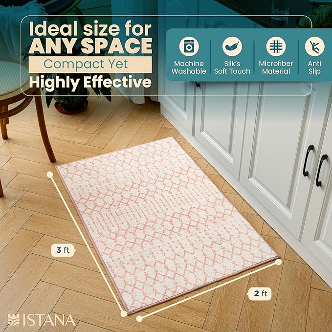 Istana 2x3 Area Rug - Pink Boho Rugs for Living Room 2x3 - Foldable Small Rugs for Bedroom - Stain Resistant Washable Rug Non Slip - Eco-Friendly Area Rugs Indoor - Easy to Clean Rug