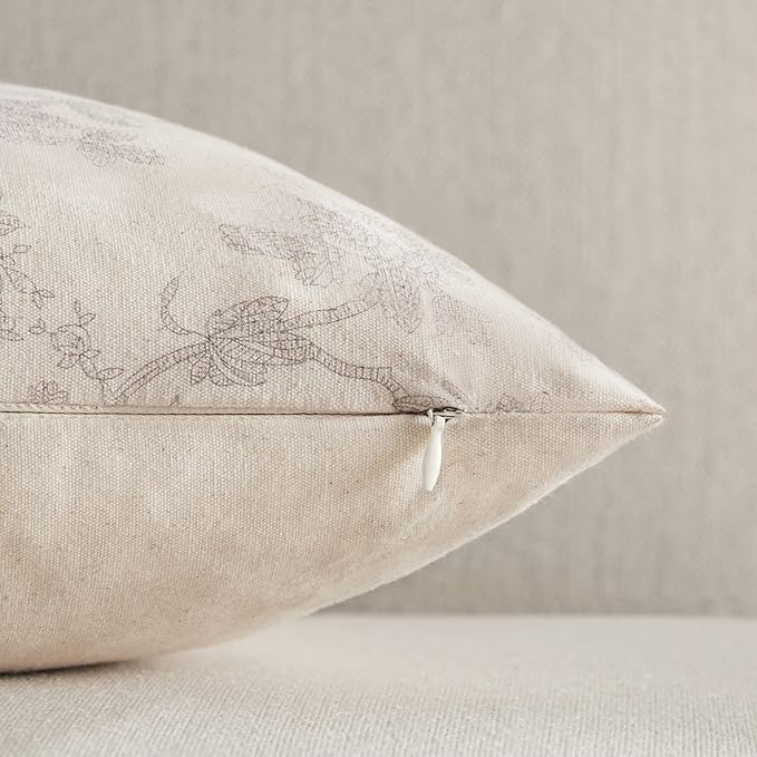 100% Cotton French Pastoral Throw Pillow Covers Set of 2, 20x20 Inch Grey Farmhouse Decorative Cushion Covers for Sofa Bed Living Room Home Decor
