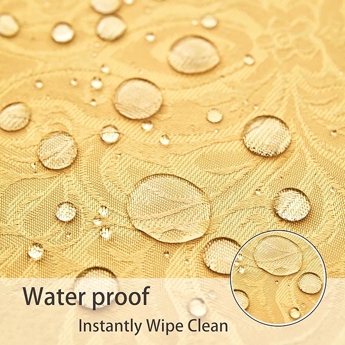 Rectangle Table Cloth Linen Farmhouse Stainproof Waterproof Washable Polyester Oblong Rectangular Fabric Table Cover for Kitchen Dining Dinner (Gold, 70" (Round))