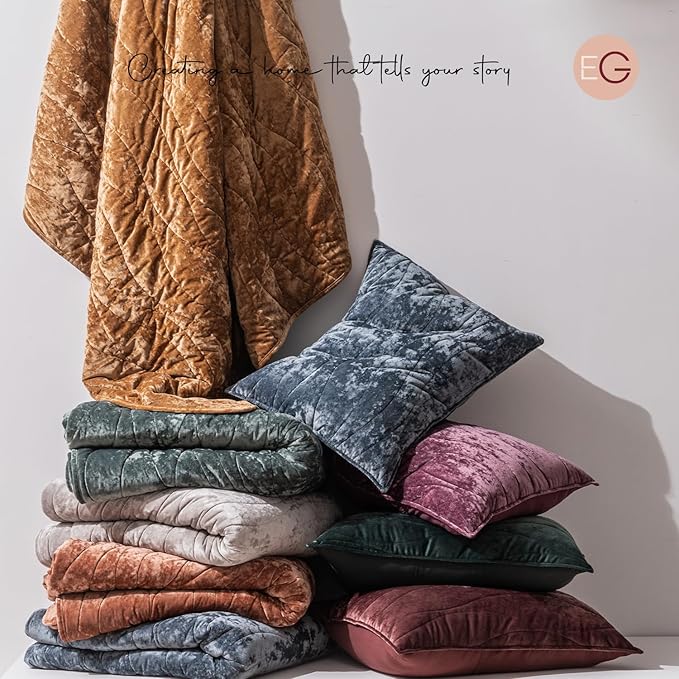 EVERGRACE Luxury Velvet Quilt Queen Size, Ultra Soft Wave Crushed Velvet Bedding Set, Lightweight Quilted Comforter Set for All Season, Oversized Bedspread Coverlet with 2 Shams, Burnt Orange