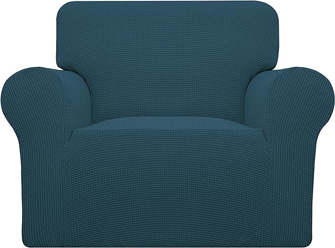 Easy-Going Stretch Oversized Chair Sofa Slipcover 1-Piece Couch Sofa Cover Furniture Protector Soft with Elastic Bottom for Kids Spandex Jacquard Fabric Small Checks Deep Teal