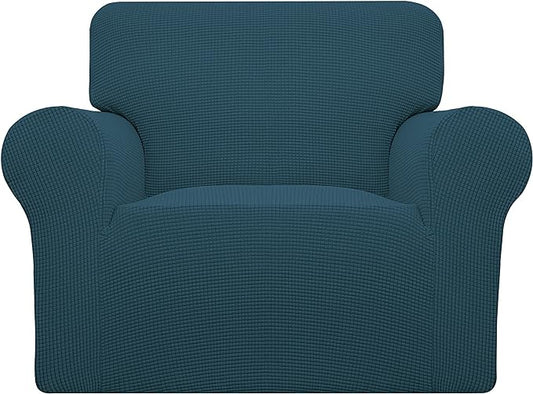 Easy-Going Stretch Oversized Chair Sofa Slipcover 1-Piece Couch Sofa Cover Furniture Protector Soft with Elastic Bottom for Kids Spandex Jacquard Fabric Small Checks Deep Teal