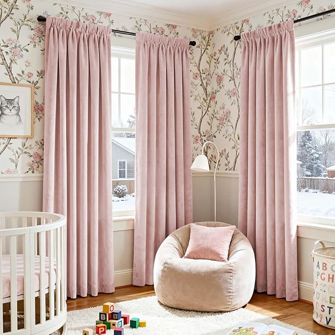 Lazzzy Velvet Blackout Curtains Thermal Insulated Room Window Drapes Super Soft Luxury Curtains for Living Room Bedroom Rod Pocket 2 Panels, Dusty Pink, 52" W x 84" L