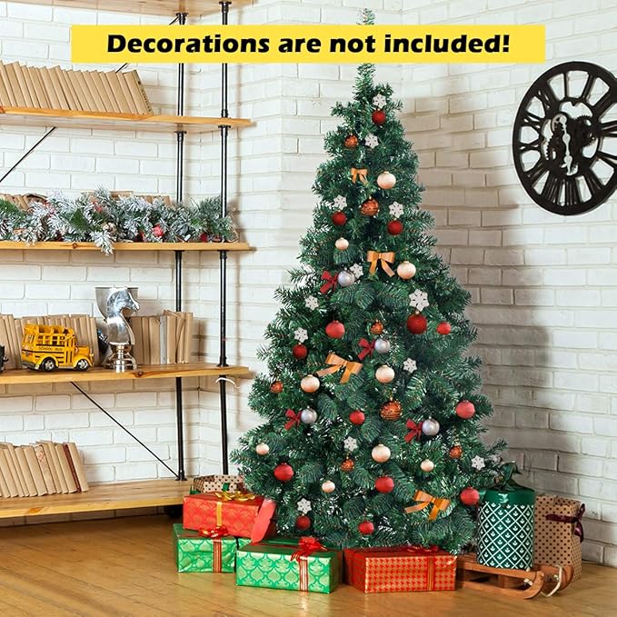 GOFLAME 7FT PVC Artificial Green Christmas Tree Home Holiday Décor with Metal Stand 950 Branches Holiday Indoor Decoration, Easy to Assemble