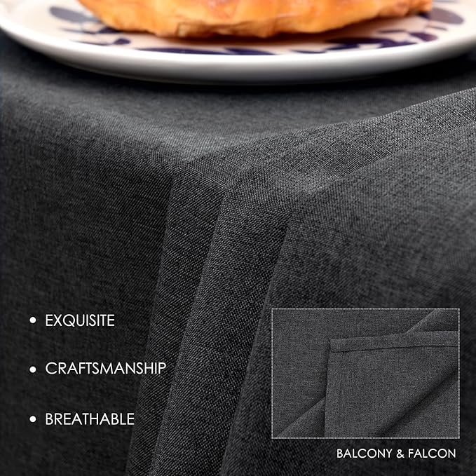 BALCONY & FALCON Rectangle Table Cloth – Waterproof, Wrinkle-Resistant & Dust-Proof Farmhouse Tablecloth for Dining, Kitchen, Party Decorations, Outdoor Patio, Baby Shower (Dark Gray, 55" x 71")