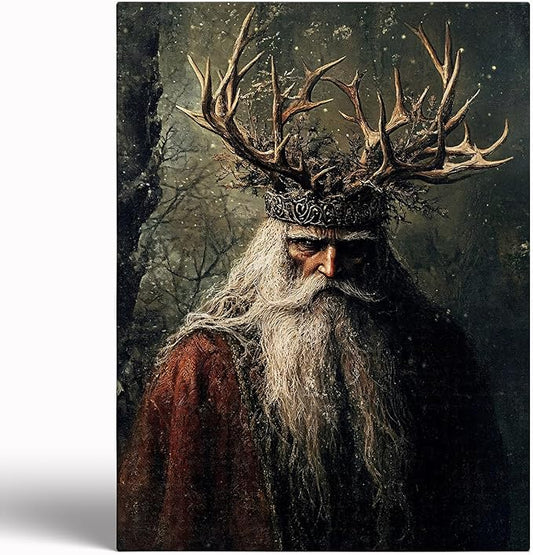 Moody Viking Santa Wall Art Print,Holly King Painting,Christmas Farmhouse Prints,Winter Cabin Decor,Dark Santa,Rustic Holiday Cottagecore Decor