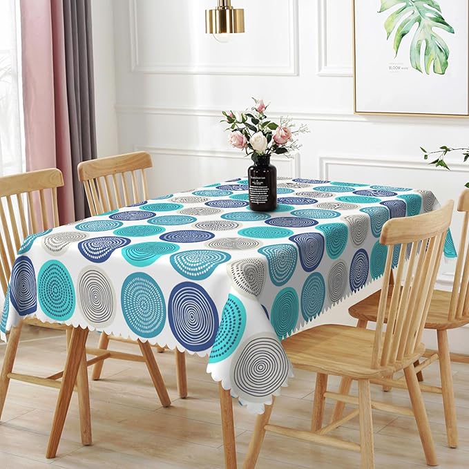 54x78inches Abstract Geometric Tablecloth Colorful Polka Dot Irregular Round Circle Modern Art Table Cloth Waterproof Fabric Table Cloth Cover for Kitchen Dining Room Living Room Home Decor