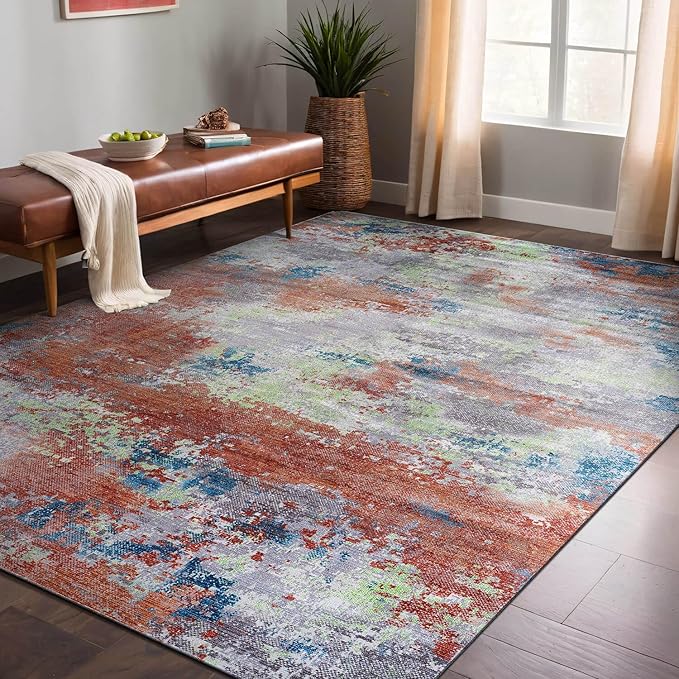 Non Slip Rugs 6x9 Modern Abstract Easy Silk Rubber Backing Soft Area Rug for Living Room Easy to Clean Non Shedding Kitchen for Bedroom Indoor Carpet (Brick - Gray, 6x9)