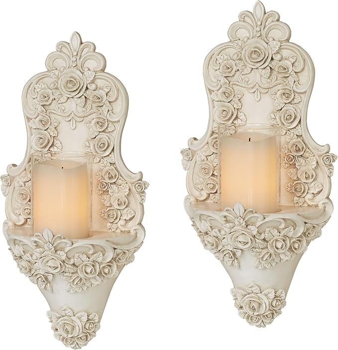 Touch of Class Victoria Rose Wall Sconce Pair | Victorian Style Decor | Traditional Pair of Sconces for Bedroom, Living Room, Bathroom, Hallway, Entryway | Decorative Candleholders