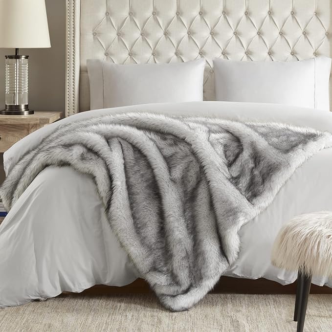 Hyde Lane Ultra Long Pile Faux Fur Throw Blanket, Luxury Fluffy with Black Tipped Blankets for Home Decor, Fuzzy Plush Animal Wolf Color Throws As a for Women, Direwolf, 60x80