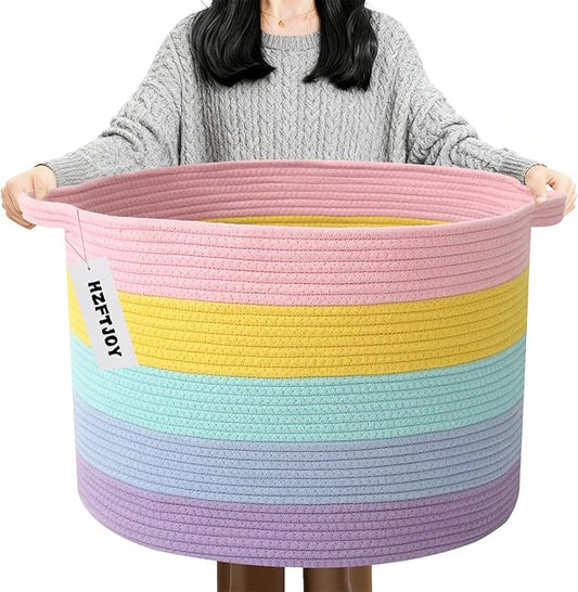 Large Blanket Basket for Organizing,115L Closet Organizers and Storage Bins Box for Shelves Woven Rope Storage Baskets,Living Room,Bedroom,Dorm,Laundry room (Colorful)