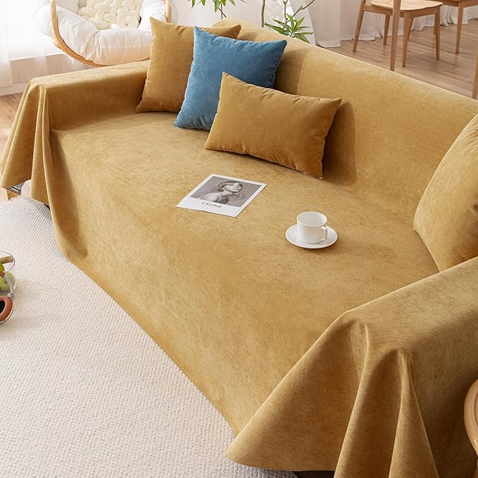 VClife Anti Cat Scratch Sofa Cover, 100% Waterproof Couch Cover for Pets Sofa Cover for Sectional Sofa, Anti Slip Couch Protector Washable Throw Couch Cover for 3 Cushion Couch Sofa, Yellow, 71"X134"