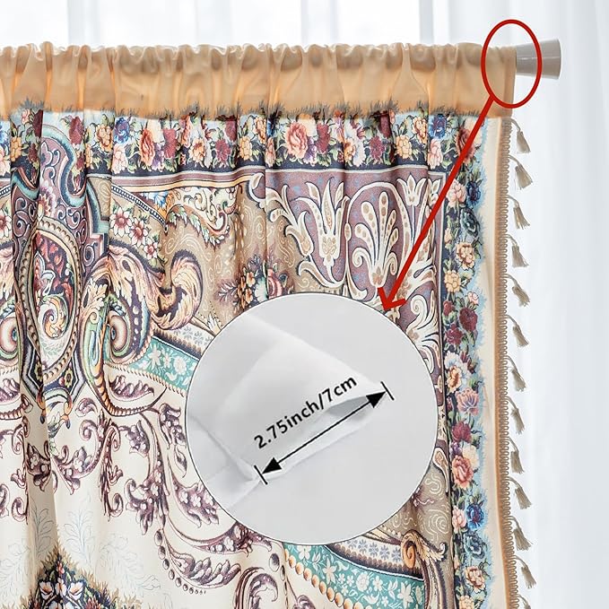 Popular Handicrafts Printed Curtains for Living Room 63 Inches Long Indian Hippie Bohemian Curtains Rod Pocket Light Filtering 2 Panels, Beige