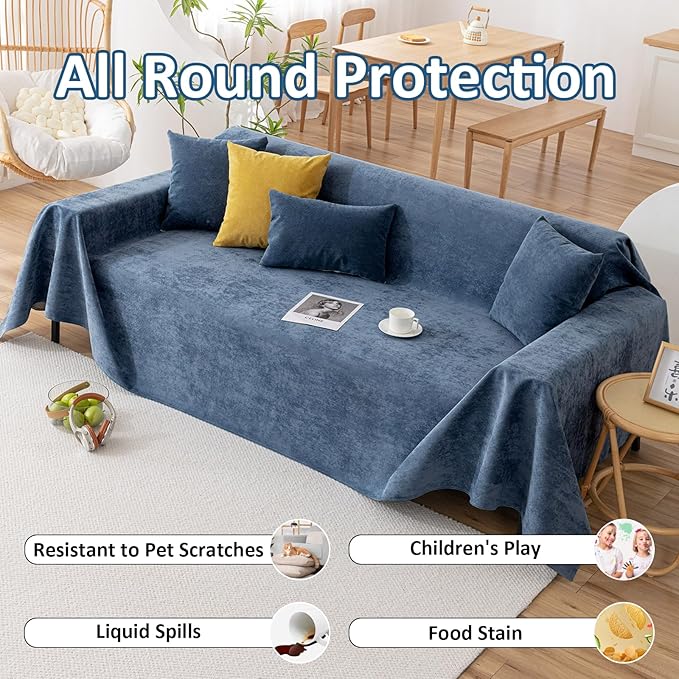 VClife Anti Cat Scratch Sofa Cover, 100% Waterproof Couch Cover Pets Sofa Cover for Sectional Sofa, Anti Slip Couch Protector Washable Throw Couch Cover for 3 Cushion Couch Sofa, Dark Blue, 71"X150"