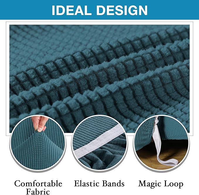 Flamingo P Stretch Recliner Chair Cover Recliner Cover for Electric/Manual Style Furniture Cover for Reclining with Side Pocket, Soft Checked Jacquard Fabric Form Fitted Standard/Oversized - Deep Teal