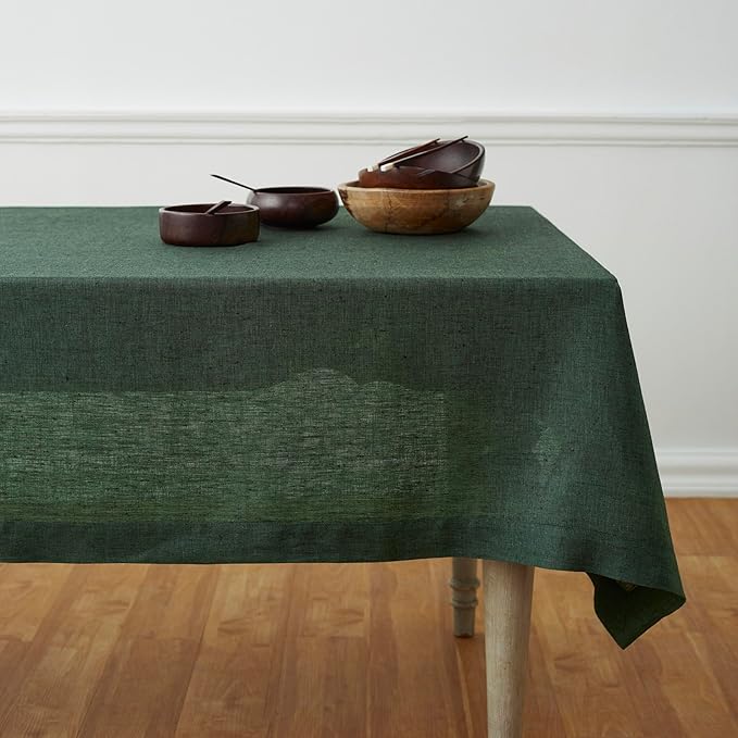 Solino Home Linen Tablecloth 60 x 144 Inch - 100% Pure Linen Forest Green Table Cloth for Rectangular Tables - Athena, Machine Washable Cloth Tablecloth for Autumn, Thanksgiving, Christmas, Winter