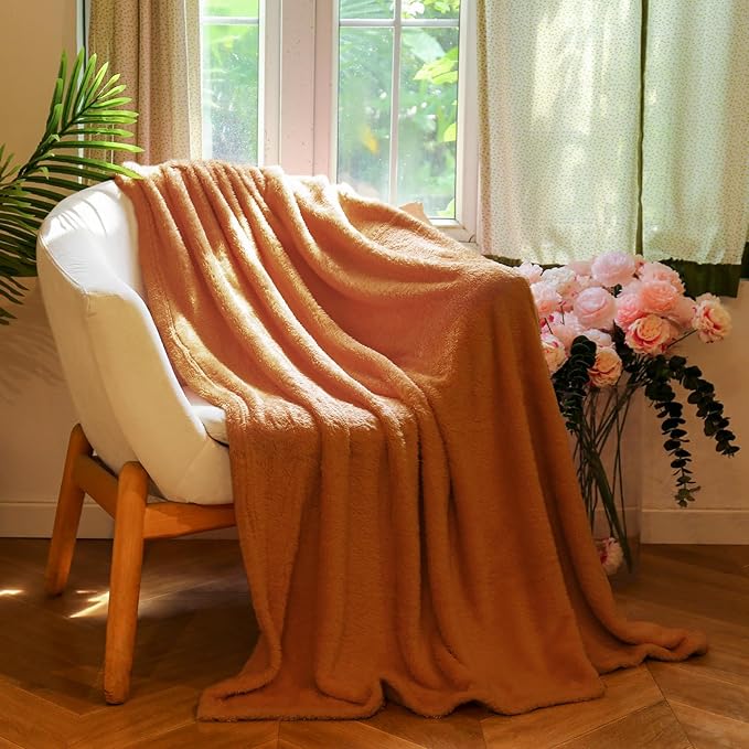 Plush Fleece Throw Blanket for Couch and Bed, Fluffy Fuzzy Cozy Soft Blankets All Season Use (50x60 Inches,Burnt Orange)